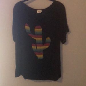 Black soft T-shirt with serape cactus